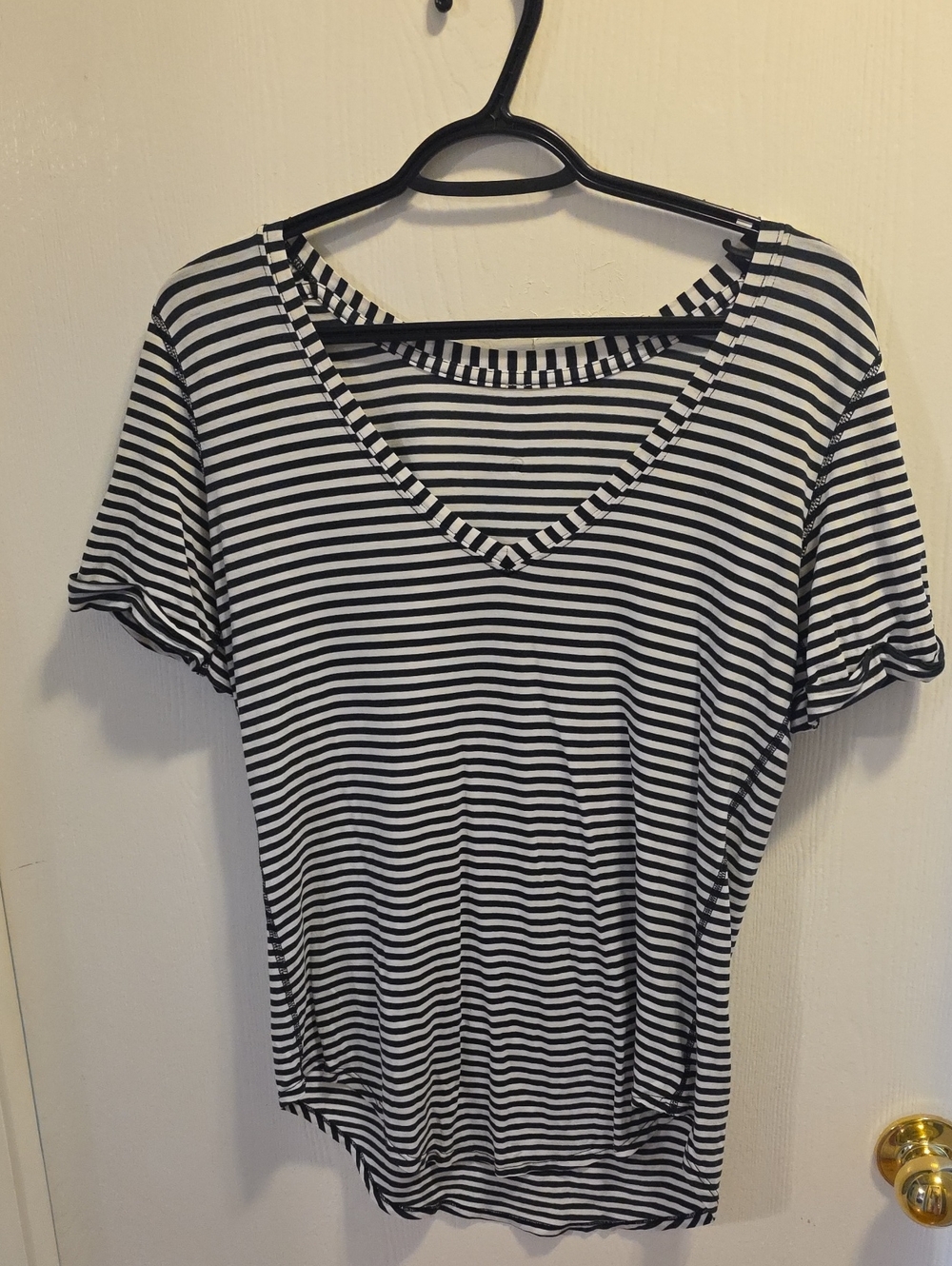 lululemon athletica Black & White Striped V-Neck Short Sleeve Tee